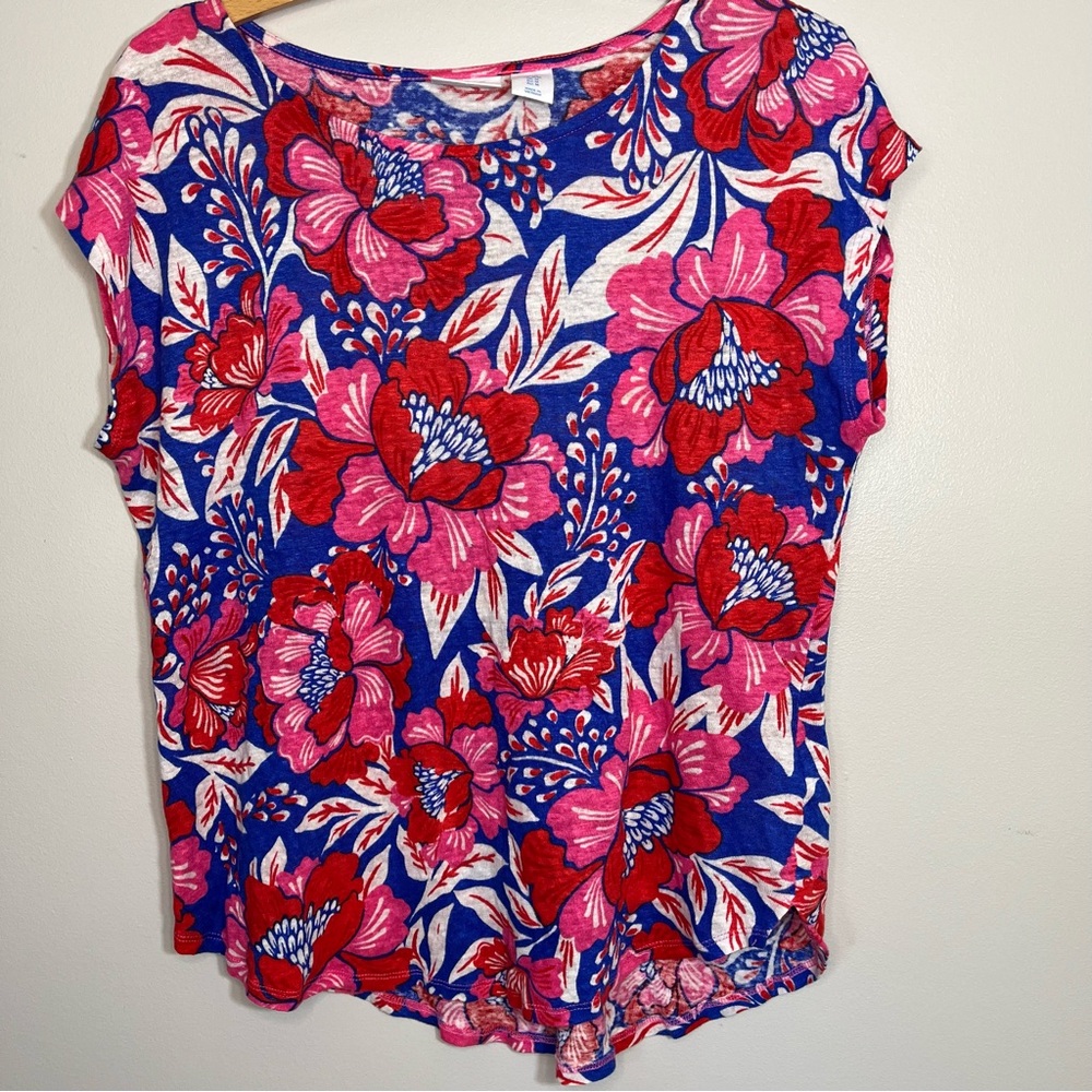 Sigrid Olsen Oversized Boxy Floral Linen Top Women’s Size Medium